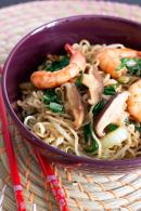 
Noodles con gambas y setas shiitake
         