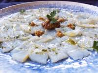   Carpaccio de bacalao a las dos mostazas