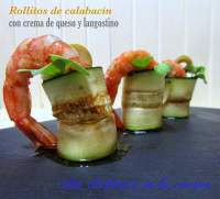   Rollitos de calabacín con crema de queso y langostino